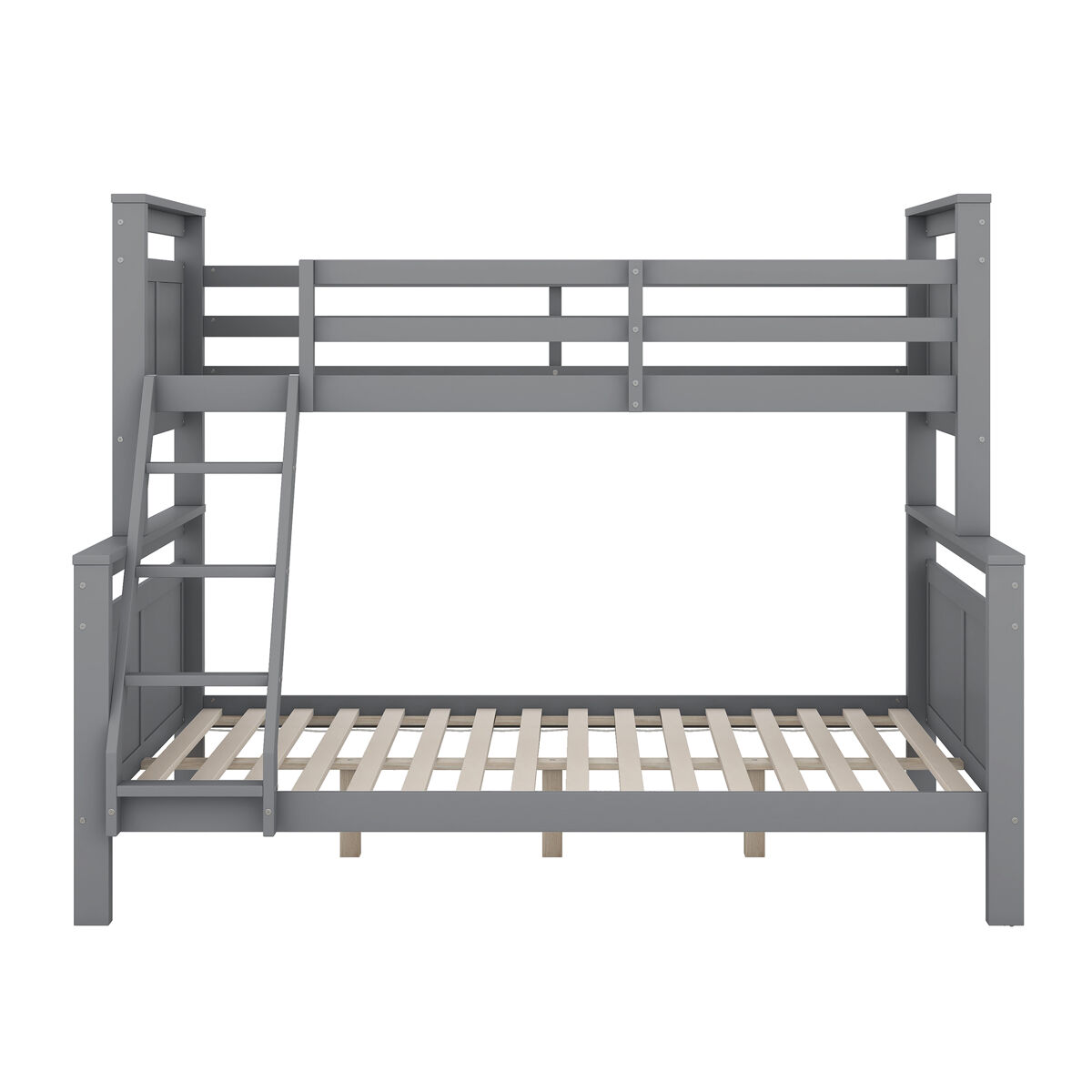 Litera de madera 90(140)x200 cm - con escalera y barandilla de seguridad, convertible en 2 camas separadas - gris