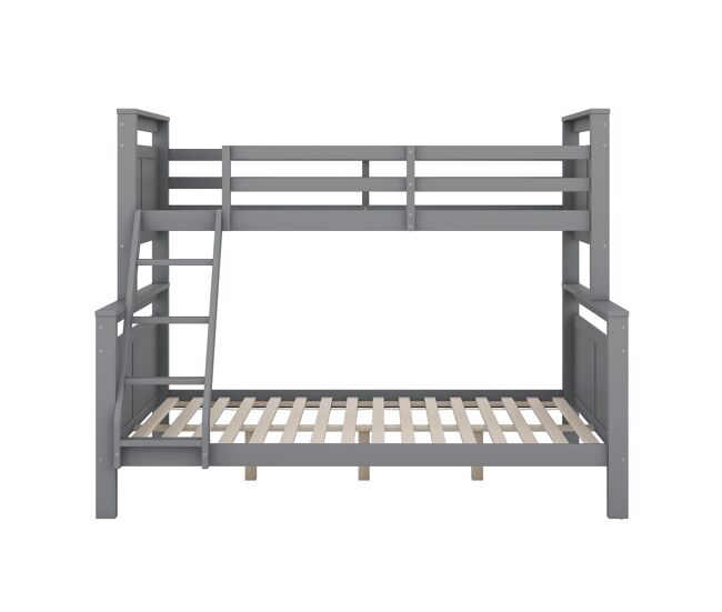 Litera de madera 90(140)x200 cm - con escalera y barandilla de seguridad, convertible en 2 camas separadas - gris