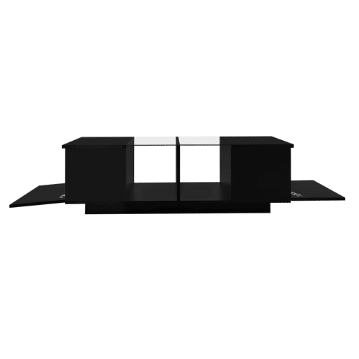 Mesa de centro com LED multicolorido - 2 portas com dobradiças e prateleira de vidro - Preto Mesa de centro com LED multicolorido - 2 portas com dobradiças e prateleira de vidro - Preto