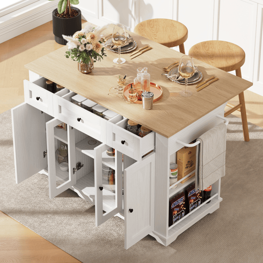 Ilha de cozinha - divisórias removíveis - com bancada - Branco