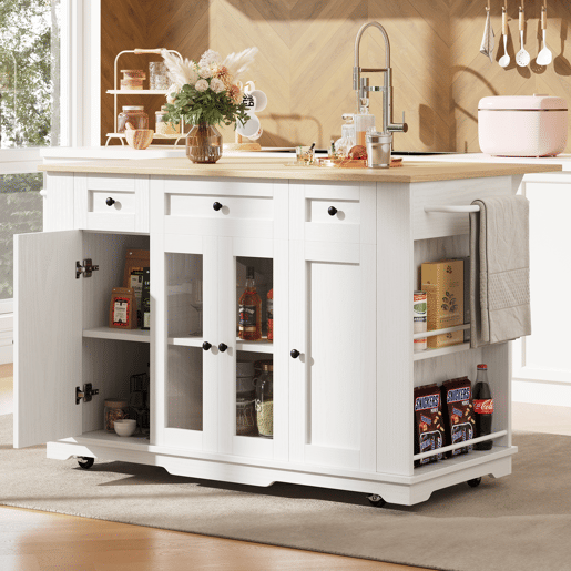 Ilha de cozinha - divisórias removíveis - com bancada - Branco