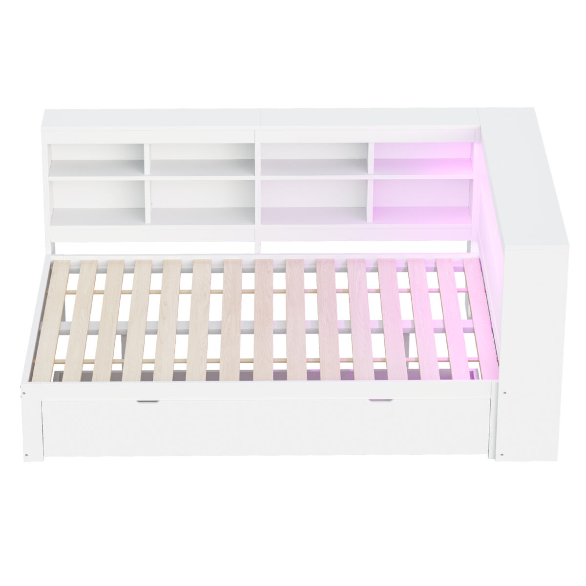 Sofá cama 140*200cm - con cajones grandes, usb, led, estantes y compartimentos, mucho almacenamiento - blanco