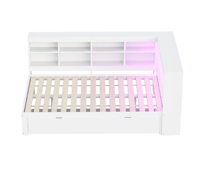 Sofá cama 140*200cm - con cajones grandes, usb, led, estantes y compartimentos, mucho almacenamiento - blanco