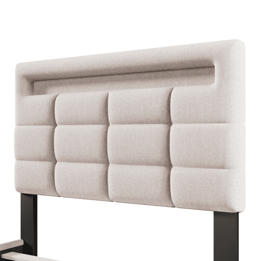Cama estofada, 90x200 cm - Com controlo remoto APP, com luzes LED, armazenamento hidráulico, com porta USB - Bege