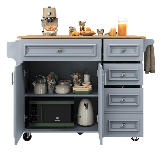 Ilha de cozinha 110x45-75x92 cm - Cozinha moderna, com prateleira removível e padrão vintage - Azul