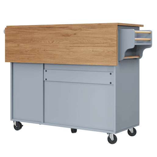 Ilha de cozinha 110x45-75x92 cm - Cozinha moderna, com prateleira removível e padrão vintage - Azul