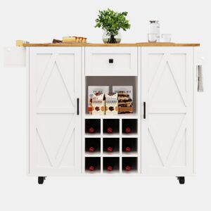 Ilha de cozinha moderna - Armário de cozinha - Móvel buffet - Carrinho de cozinha com acabamento em madeira - Mesa multifuncional com arrumação - Carrinho de cozinha com prateleiras para snacks e armários com função extensível - Branco