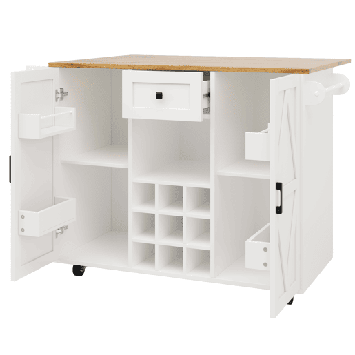 Ilha de cozinha moderna - Armário de cozinha - Móvel buffet - Carrinho de cozinha com acabamento em madeira - Mesa multifuncional com arrumação - Carrinho de cozinha com prateleiras para snacks e armários com função extensível - Branco