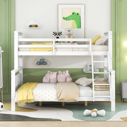 Beliche de madeira 90(140)x200 cm - com escada e corrimão de segurança, convertível em 2 camas separadas - branco