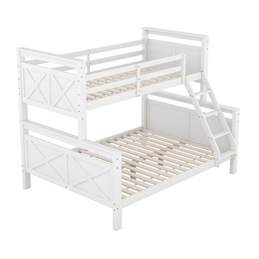 Beliche de madeira 90(140)x200 cm - com escada e corrimão de segurança, convertível em 2 camas separadas - branco