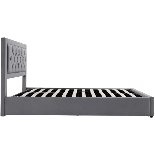 Cama estofada 140*200 - com arrumação, cabeceira acolchoada, estilo Chesterfield - cinzento