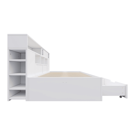 Cama infantil tipo sofá-cama 90x200 - individual multifuncional com gavetas, estante e arrumação - branco