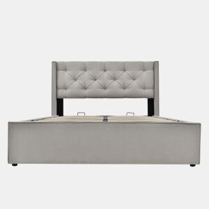Cama de casal hidráulica 140x200 - com estrado de metal e arrumação - Cinza claro
