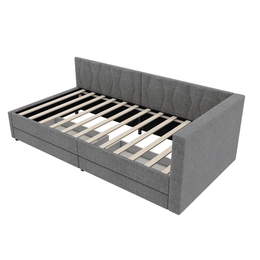 Cama de dia 90x200 cm - Sofá-cama, com arrumação, USB+Tipo C, luz LED com comando, 2 gavetas, com estrado - Cinza