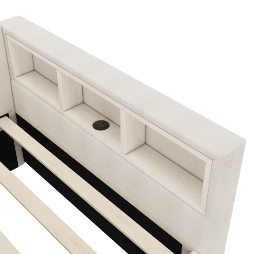 Cama de dia 140x200 cm - Sofá-cama, Prateleira na cama, USB + Tipo C, Controlo remoto para luz LED ambiente, Cama com duas gavetas, Cama com estrado (sem colchão) - Bege
