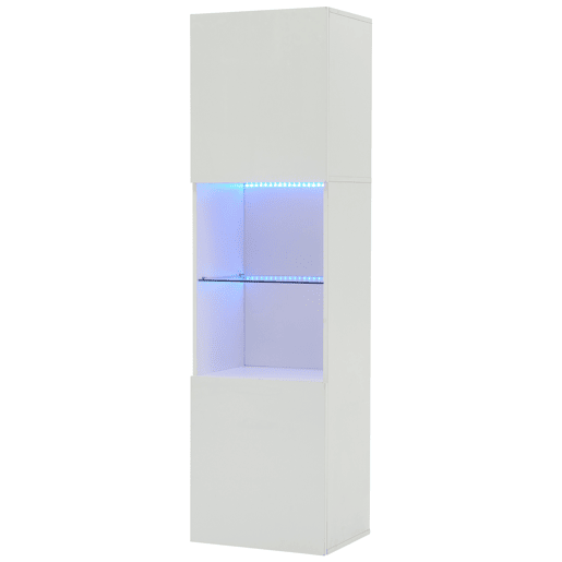 Vitrine alta 45x35x160 cm - com LED, 1 prateleira de vidro - branca