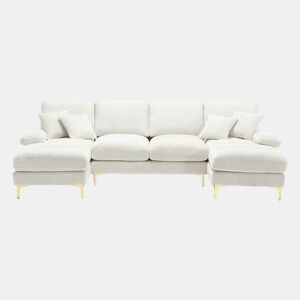 Sofá seccional grande em U - Chenille com chaise longue dupla - Bege