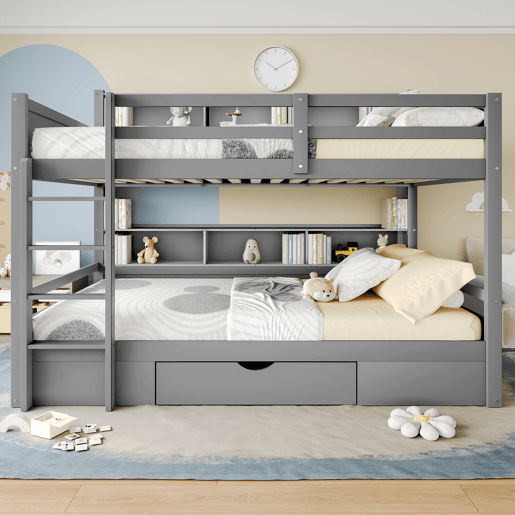 Litera 90x200 cm - com gavetas, com compartimentos de arrumação, sem colchão - Cinza
