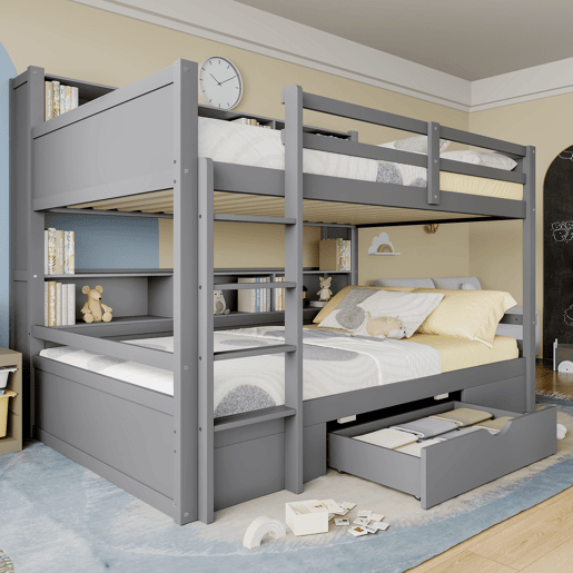 Litera 90x200 cm - com gavetas, com compartimentos de arrumação, sem colchão - Cinza