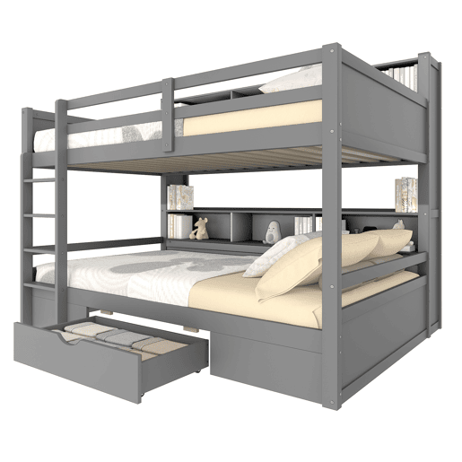Litera 90x200 cm - com gavetas, com compartimentos de arrumação, sem colchão - Cinza