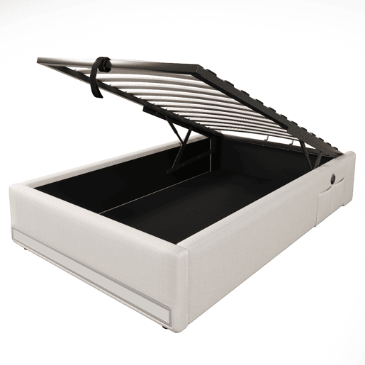 Cama com arrumação 90x200cm - LED com comando à distância, USB e Tipo-C, sem cabeceira, função hidráulica - Bege