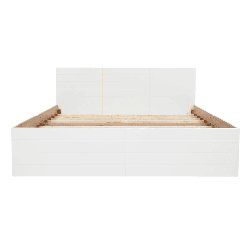 Cama de casal 160x200cm - Cama moderna com 2 gavetas, estrutura em madeira e estrado - CarvalhoBranco