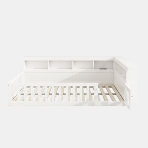 Cama Daybett 140x190cm - Sofá-cama, com arrumação, com base de ripas, sem colchão, com tomada e USB - Branco