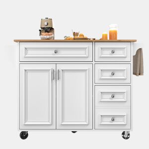 Ilha de cozinha 110x45-75x92 cm - Moderna, com armário de cozinha, carrinho de serviço removível, com design vintage, mesa multifuncional com arrumação - Branco