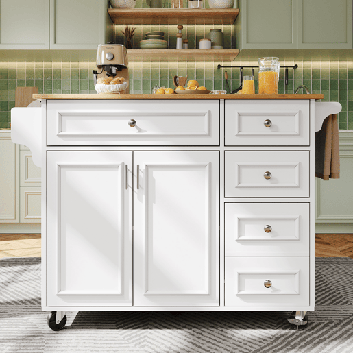 Ilha de cozinha 110x45-75x92 cm - Moderna, com armário de cozinha, carrinho de serviço removível, com design vintage, mesa multifuncional com arrumação - Branco