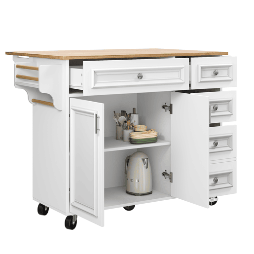 Ilha de cozinha 110x45-75x92 cm - Moderna, com armário de cozinha, carrinho de serviço removível, com design vintage, mesa multifuncional com arrumação - Branco