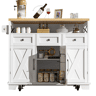 Ilha de cozinha moderna 118×43×98 cm - Móvel de cozinha com acabamento em madeira, carrinho com rodas e armazenamento multifuncional - Branco