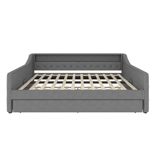 Cama de dia, 90x200 cm - Sofá-cama, com estrado de ripas, luz ambiente com comando, cama extensível, porta USB - Cinza