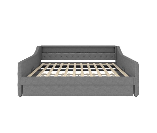 Cama día, 90x200 cm - sofá cama, con lattenrost, luz ambiental con mando, cama extensible, puerto usb - gris