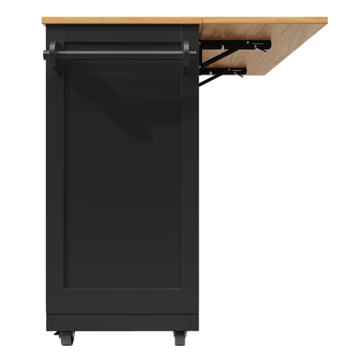 Ilha de cozinha - Mesa de jantar com superfície de trabalho, prateleira para vinhos, com rodas - Preto