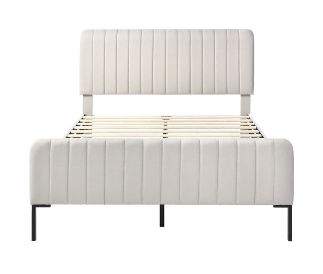 Cama individual tapizada 140x200 - con somier y cabecero ajustable - gris-beige