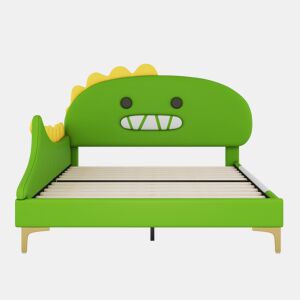 Cama infantil 140x200cm - Forma de dinossauro, cama plana, material PU - Verde