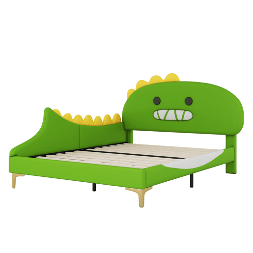Cama infantil 140x200cm - Forma de dinossauro, cama plana, material PU - Verde