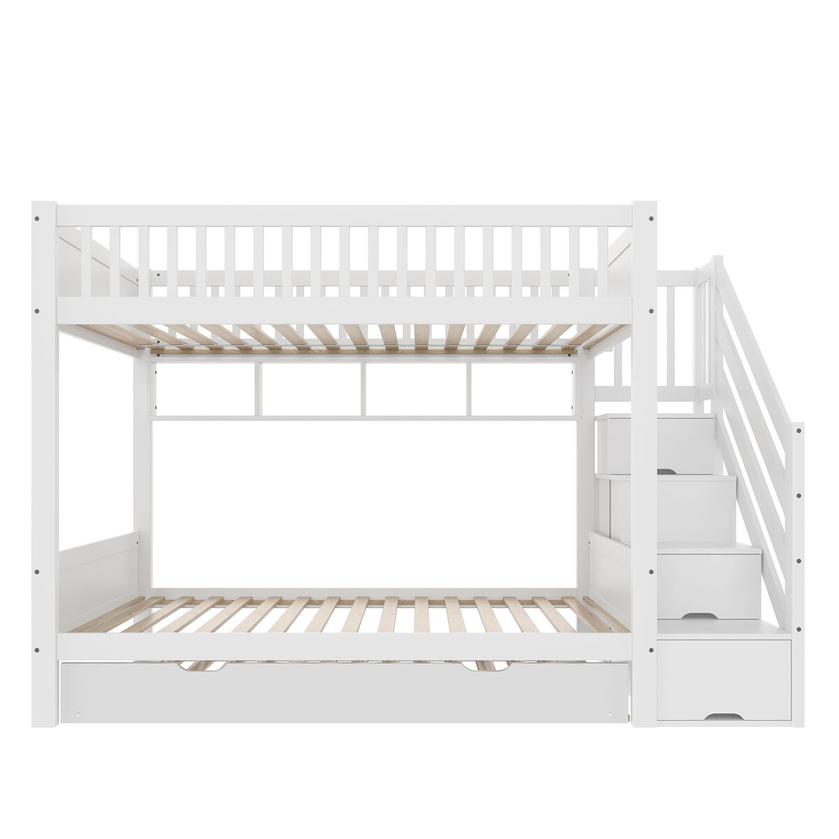 Cama alta 90x200cm - con cama extraíble, estante, armario, con almacenamiento - blanco