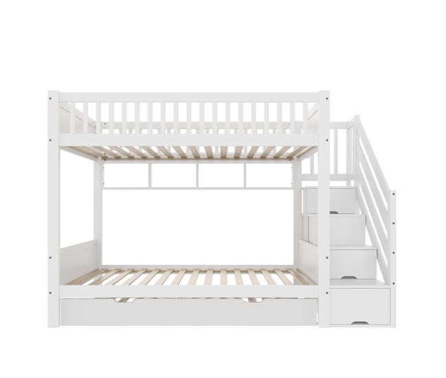 Cama alta 90x200cm - con cama extraíble, estante, armario, con almacenamiento - blanco