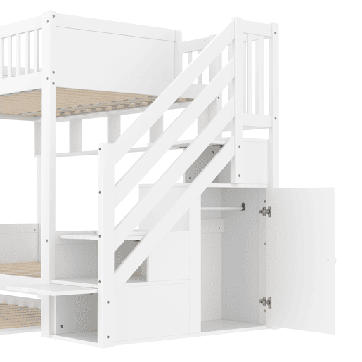 Cama alta 90x200cm - Com cama extraível, prateleira, armário, com arrumação - Branco