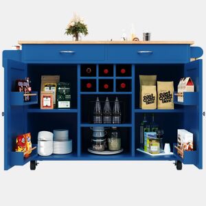 Ilha de cozinha moderna 102×45×92 cm - Estante multifuncional com superfície em madeira - Azul