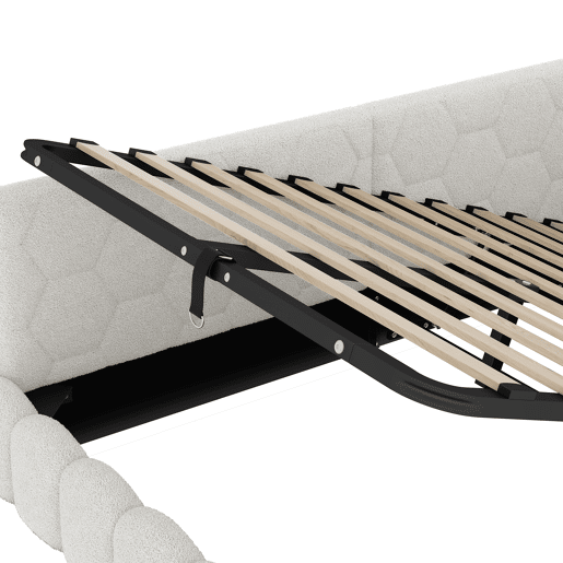 Cama de dia 140x200 cm - Sofá-cama, com estrado, luz LED, mecanismo hidráulico, USB, Tipo-C, material confortável, imitação de velo - Branco