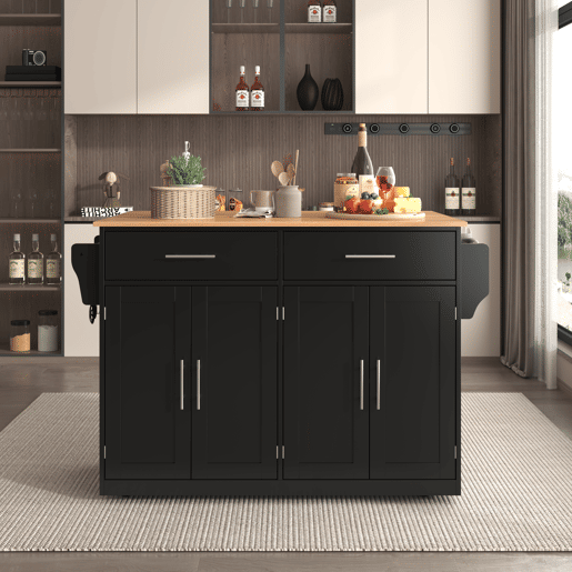 Carrinho de serviço 120x46(70)x91 cm - com mesa dobrável, rodas e pés de madeira intercambiáveis - Preto
