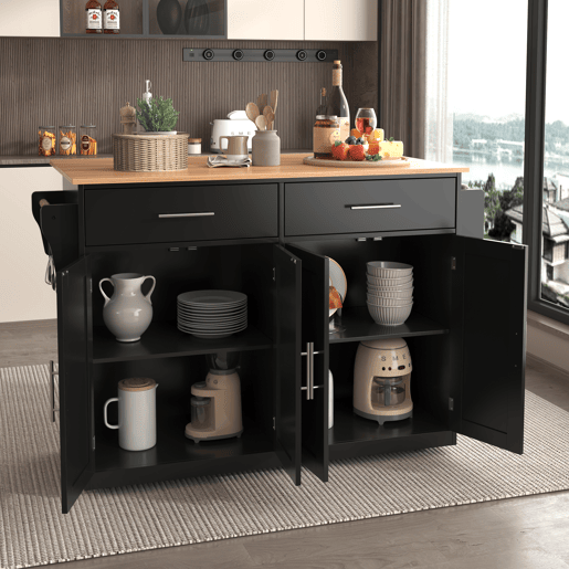 Carrinho de serviço 120x46(70)x91 cm - com mesa dobrável, rodas e pés de madeira intercambiáveis - Preto