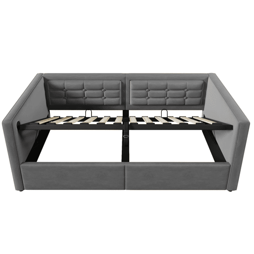 Sofá-cama 90x190 cm - Sofá-cama individual com armazenamento hidráulico e estação de carregamento USB e Type-C, estrado de ripas de madeira - Cinza