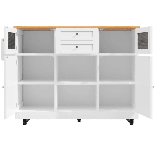 Ilha de cozinha - com superfície de trabalho, armário buffet, portas tridimensionais, com prateleiras ajustáveis, branco