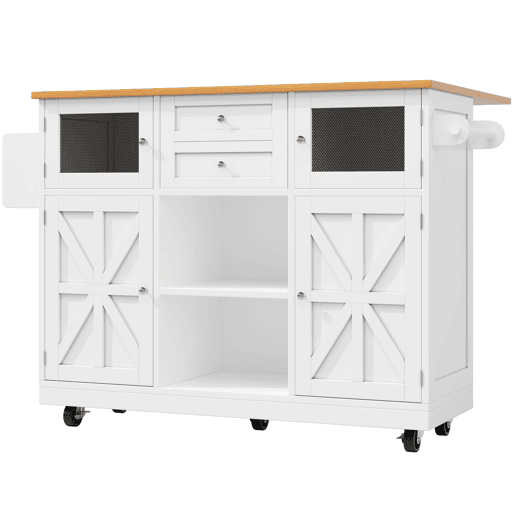 Ilha de cozinha - com superfície de trabalho, armário buffet, portas tridimensionais, com prateleiras ajustáveis, branco