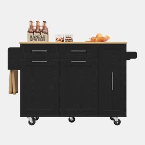 Ilha de cozinha moderna - Multifuncional com arrumação - Preto