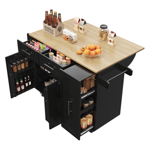 Ilha de cozinha moderna - Multifuncional com arrumação - Preto