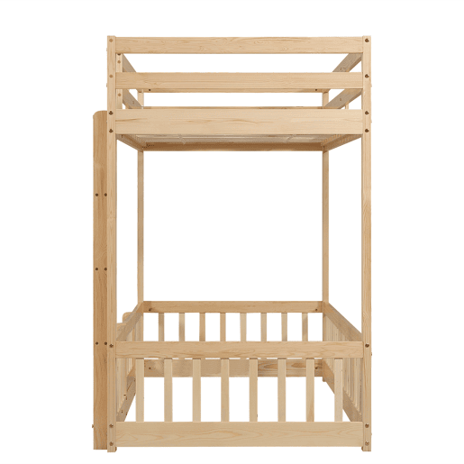 Beliche 90x200 - Escada em ângulo reto, corrimão e porta, proteção contra quedas, espaço livre por baixo - Natural